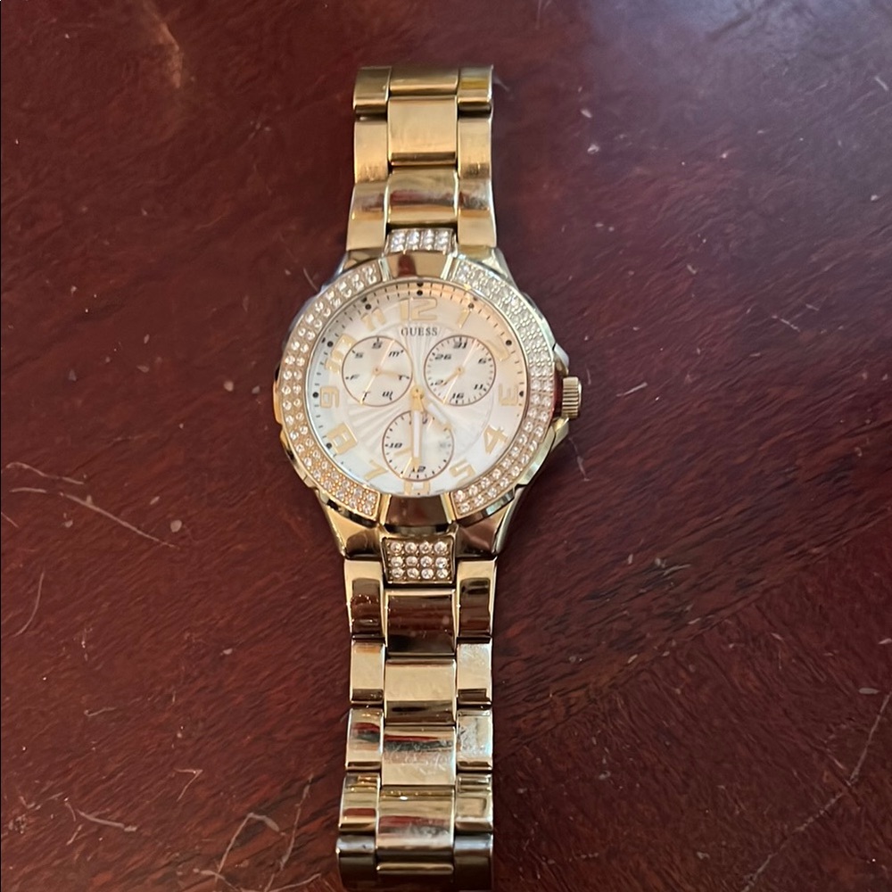 Guess Women's Gold Tone Watch with Crystal Bezel